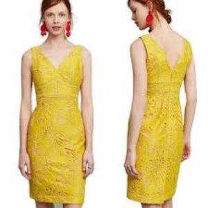 EUC Maeve Anthropology Yellow Lace Sleeveless Dress